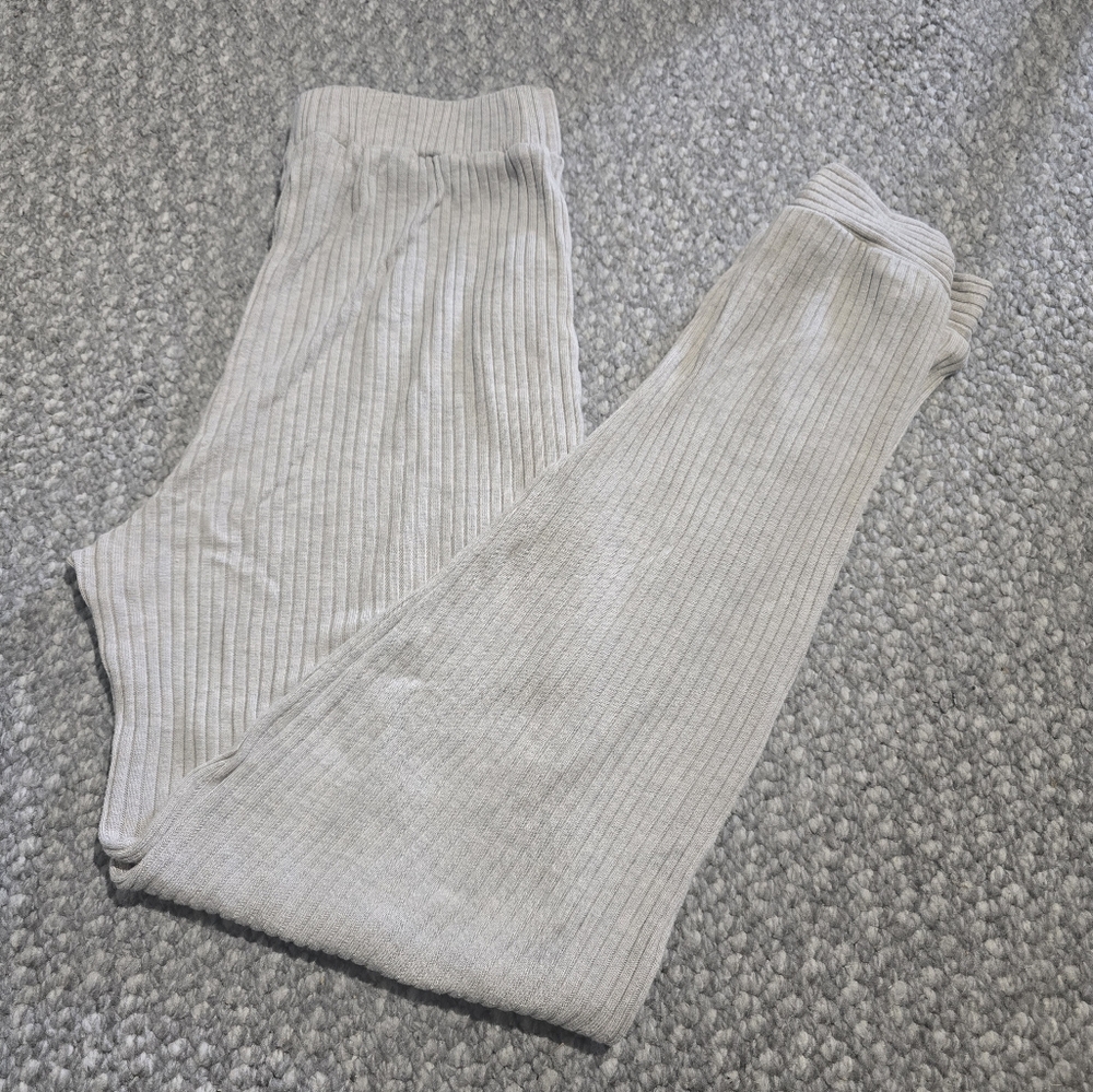 Reformation Ribbed Track Pants in Light Beige
